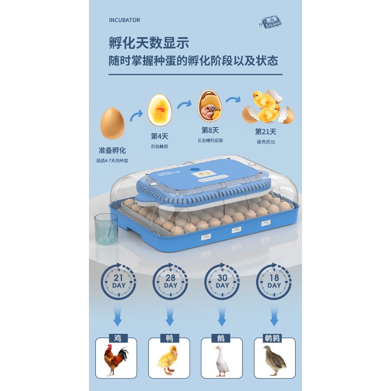 Poultry Incubator - 자동 계란 부화기 이중 전원 공급
